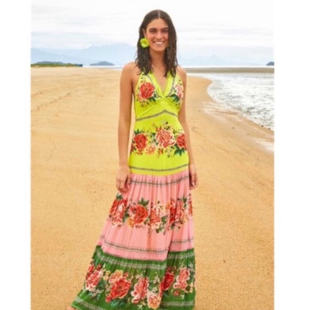 Farm Rio Manuela Floral Pastel Maxi Dress Sz M